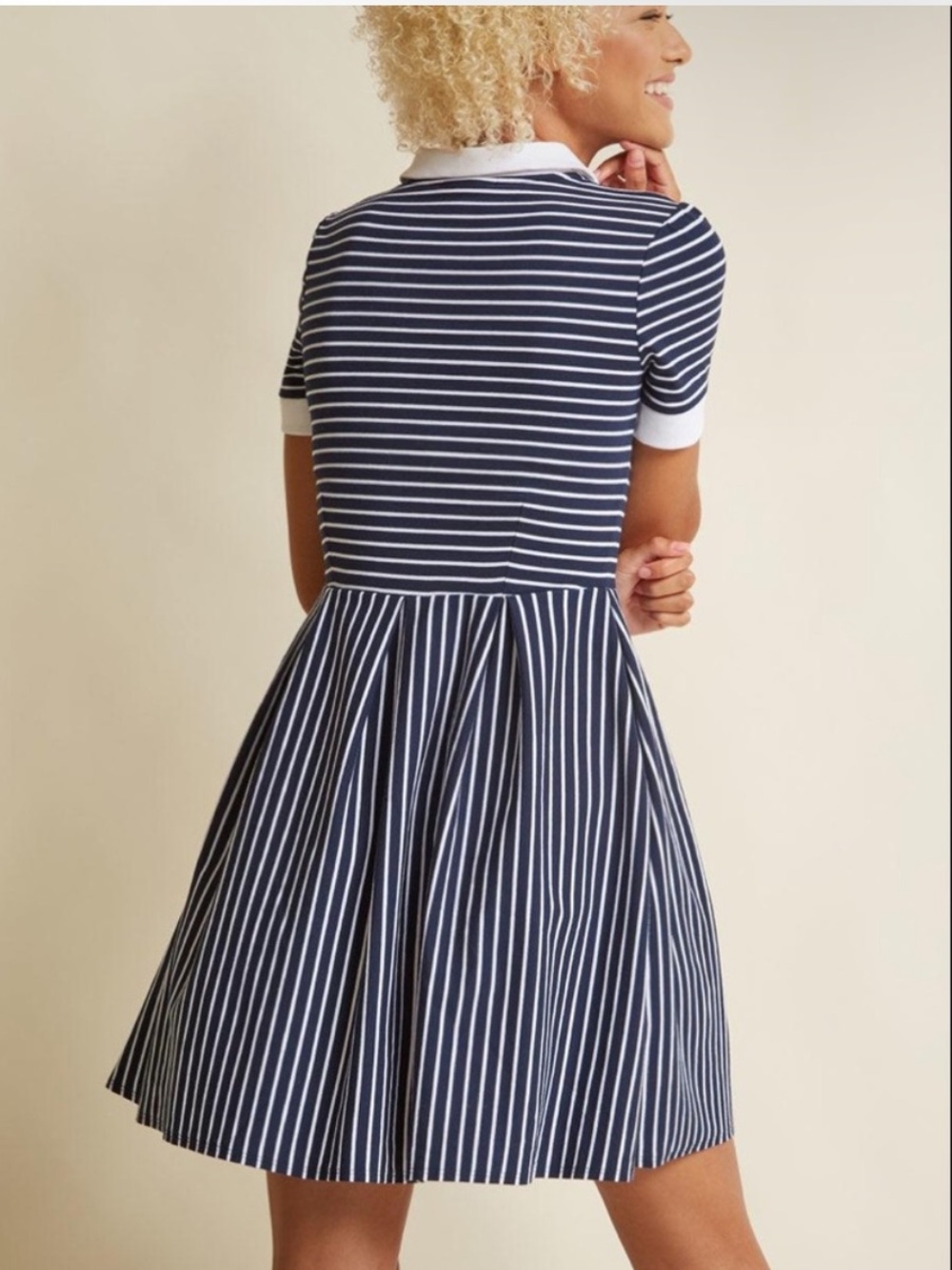 Modcloth Large Cultivated Navy Stripe Collar Mini Dress Preppy 50s Academia - Picture 7 of 9